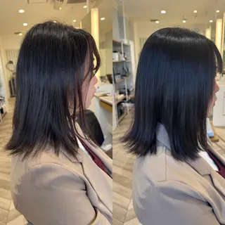 ミディアム 縮毛矯正/白髪ぼかし ショートボブ/鈴木のヘアスタイル