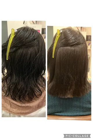 ミディアム カラー パーマ ブリーチ&ストレート 長谷川勇人のヘアスタイル