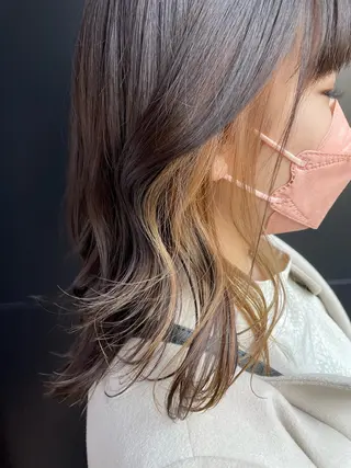 セミロング カラー スパイキーパーマ 柏NO1 藤本葉のヘアスタイル