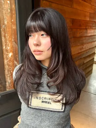 ミディアム カラー パーマ レイヤー/透明感/ ブリーチなし/わかなのヘアスタイル