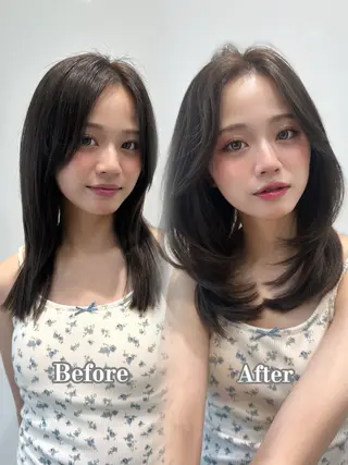 ミディアム カラー 韓国くびれヘア 顔まわり新宿/さやかのヘアスタイル