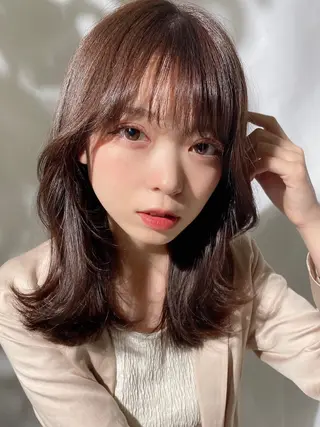 ミディアム カラー 🧡くびれヘア/前髪 顔周り🧡久原結衣のヘアスタイル