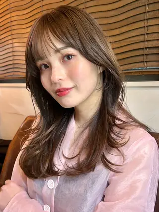 ミディアム カラー パーマ レイヤー/透明感/ ブリーチなし/わかなのヘアスタイル