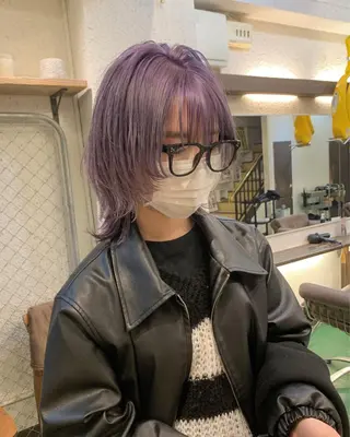 ミディアム ブリーチ/ウルフ ハッシュカット/石山のヘアスタイル