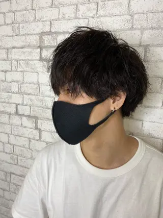 ショート パーマ ヘアアレンジ メンズ ブリーチなし艶カラー 東家のヘアスタイル