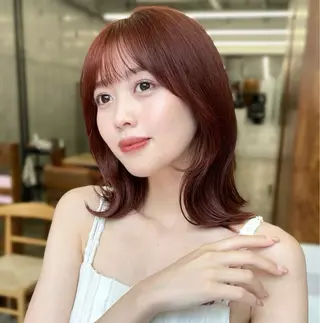 ミディアム カラー 盛れる顔周り /透明感/かりん🎀のヘアスタイル