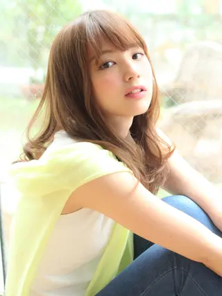 セミロング カラー パーマ ヘアアレンジ VIVIE【ヴィヴィ】所属・髪質改善/韓国風 レイヤー/田村祐樹のヘアスタイル