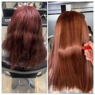 ロング け んブリーチ縮毛矯正のヘアスタイル