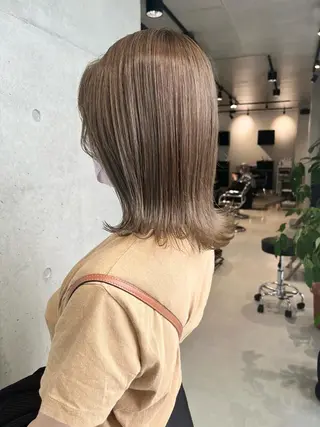 ミディアム カラー パーマ 透明感/オリーブ/ グレージュ/YUKAのヘアスタイル