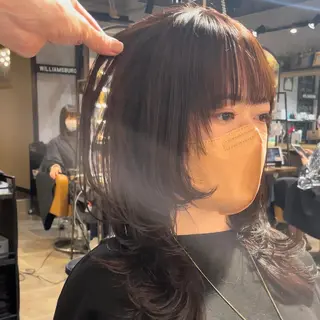 ミディアム カラー 🫧顔周りレイヤー/ ウルフ/縮毛/白倉のヘアスタイル