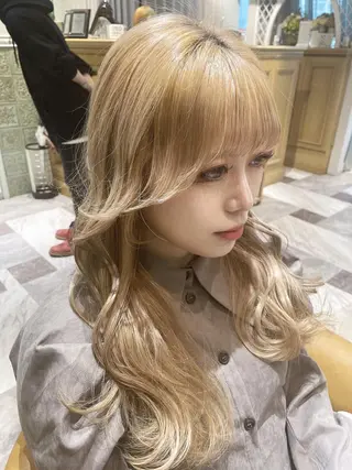 ミディアム カラー 木屋元一/透明感 /前髪/韓国ヘアのヘアスタイル