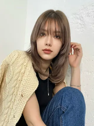 セミロング カラー 韓国風×透明感カラー 髪質改善オタベシンヤのヘアスタイル