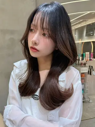 セミロング カラー 仙台Ｉ韓国レイヤー Ｉ髪質改善Ｉ伊藤拓海のヘアスタイル