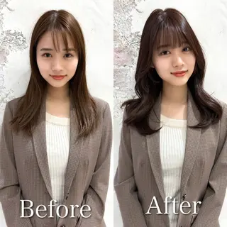 セミロング カラー 顔周り/くびれヘア 韓国ヘア💕風間るなのヘアスタイル