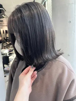 ミディアム カラー パーマ 透明感/オリーブ/ グレージュ/YUKAのヘアスタイル