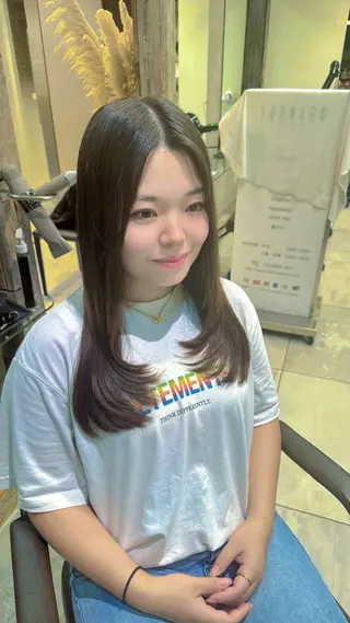 ミディアム rioカット縮毛 矯正♡韓国レイヤーのヘアスタイル