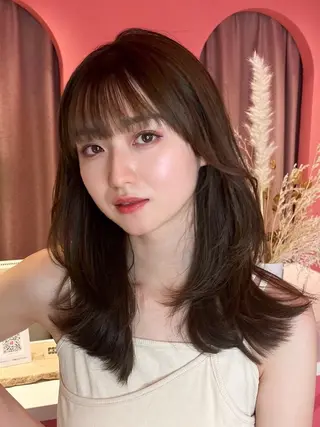 ロング カラー 山崎/ボブ縮毛矯正 レイヤー髪質改善のヘアスタイル