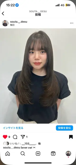 ロング sunc所属・梅田l大人韓国ヘア レイヤー×艶カラーのヘアスタイル