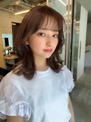 ミディアム カラー 透明感/オリーブ/ グレージュ/YUKAのヘアスタイル