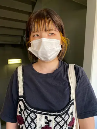 ショート カラー パーマ ヘアアレンジ 髪と音処　マトぺ所属・デザインカラー/ボブ ブリーチカラー/ユリのヘアスタイル