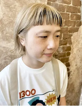 ショート カラー ブリーチ、パーマ 西部笑のヘアスタイル