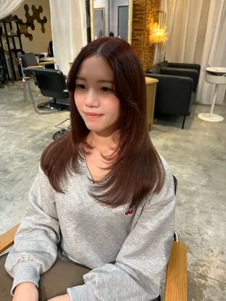 ロング カラー 顔周りカット ピンク カラー♡りりのヘアスタイル