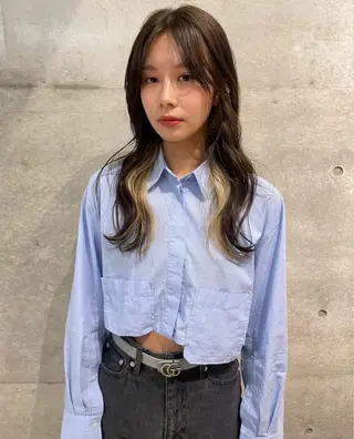 セミロング カラー 🎀優姫 🎀  韓国レイヤーのヘアスタイル