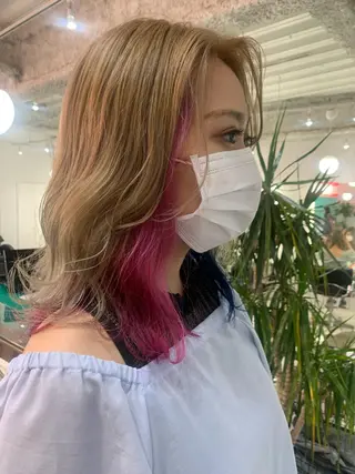 ミディアム カラー ヘアアレンジ 🧨ブリーチー×ボブ レイヤー💎じゅえるのヘアスタイル