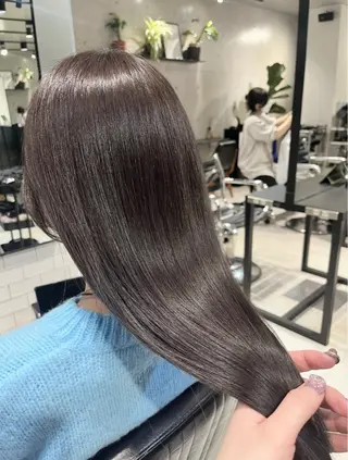 セミロング カラー パーマ ヘアアレンジ 透明感/オリーブ/ グレージュ/YUKAのヘアスタイル