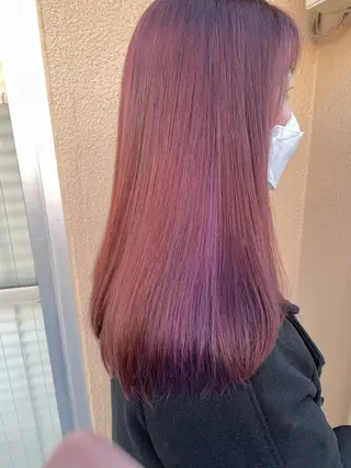 ロング カラー ブリーチなしで透け感 暖色カラーボブaoiのヘアスタイル