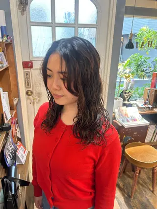 ミディアム パーマ 清水千優/パーマ/透 明感カラー/メンズのヘアスタイル