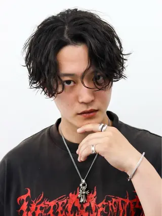 ミディアム カラー パーマ メンズ シースルーマッシュ/ メンズ/KYOHEIのヘアスタイル