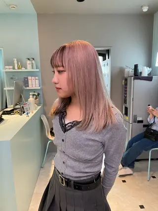 ミディアム ブリーチ✖️ 縮毛LANDのヘアスタイル