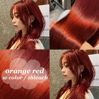 ロング カラー ブリーチ/髪質改善/ ハイトーン/暖色のヘアスタイル