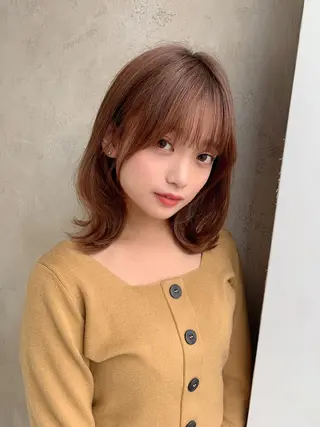 ミディアム カラー パーマ 新宿✨顔周りカット 韓国ヘア/坂本亜裟海のヘアスタイル