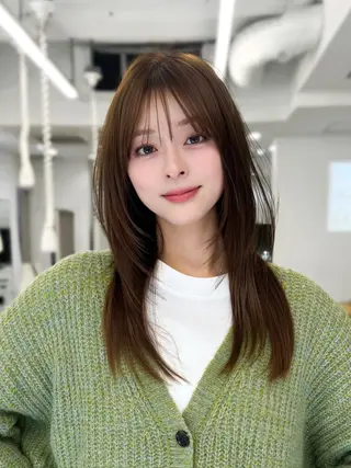 セミロング カラー 韓国ヘア♡ 顔まわりカットayaのヘアスタイル