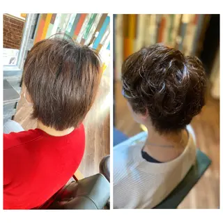 ショート カラー パーマ ハイライト/インナー /ブリーチ/レイヤーのヘアスタイル