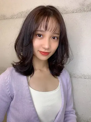 ミディアム カラー 透明感/オリーブ/ グレージュ/YUKAのヘアスタイル