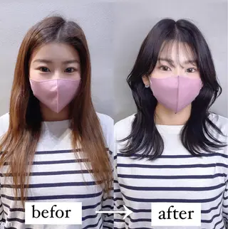 セミロング カラー ヘアアレンジ 透明感カラー× 小顔カット♡ヒデさんのヘアスタイル