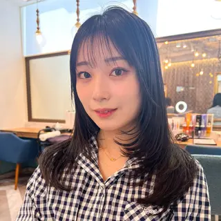 ミディアム カラー パーマ ヘアアレンジ ‎🤍くびれレイヤー /韓国風🖤菊池瑛士のヘアスタイル