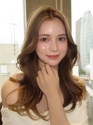 ミディアム カラー 韓国くびれヘア 顔まわり新宿/さやかのヘアスタイル