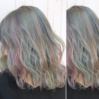 セミロング カラー JuNブリーチに 縮毛矯正するプロのヘアスタイル