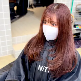 セミロング カラー ヘアアレンジ 顔まわりカット の達人のヘアスタイル