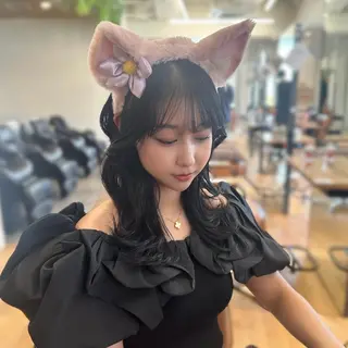 セミロング カラー パーマ ヘアアレンジ メンズ キッズ 顔周りcut/ 艶ワンカラー♥ちさきのヘアスタイル