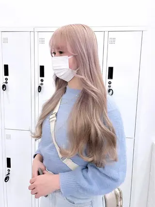 ロング カラー パーマ ヘアアレンジ メンズ キッズ ネイル マツエク・マツパ アイブロウ ハイトーン/ピンク 💗モモ໒꒱のヘアスタイル