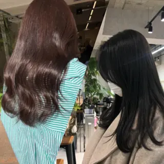 カラー レイヤー/顔まわり カット/地毛風カラーのヘアスタイル