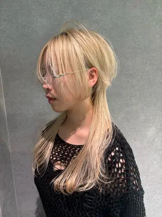 ロング rilas博多所属・博多JYUI/ウルフ ハイトーン/デザインのヘアスタイル