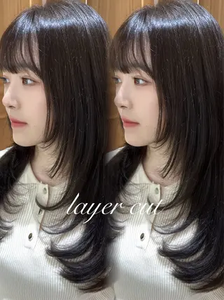 ロング カラー レイヤーカット❤︎ 韓国ヘア❤︎YUKAのヘアスタイル