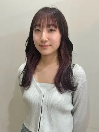 セミロング カラー 切りっぱなしボブ/ ブリーチカラー/大塚のヘアスタイル