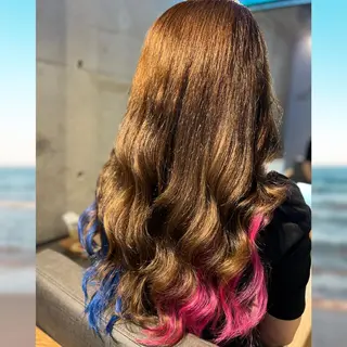 ロング カラー ヘアアレンジ 🎀羽エクステ&韓国 ヘア大人気♡mi🌙のヘアスタイル